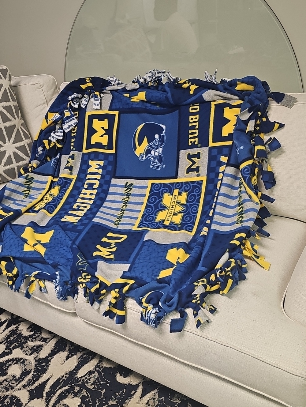 University of Michigan Fleece Tie Blanket - Blue & Yellow 2 Yards